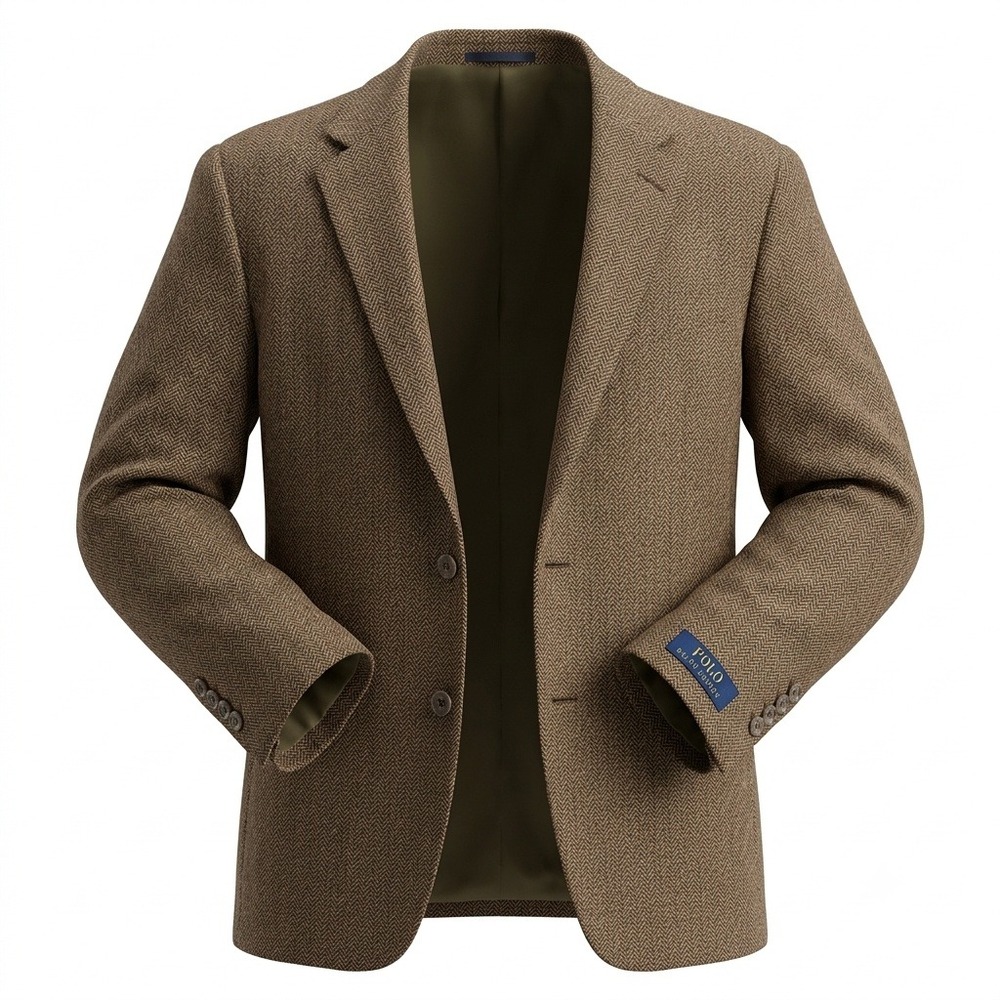 Polo Ralph Lauren Brown Herringbone Wool Blend 2-Button Sport Coat Blazer 48L